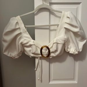 Patbo Puff Sleeve Cropped Top in Natural